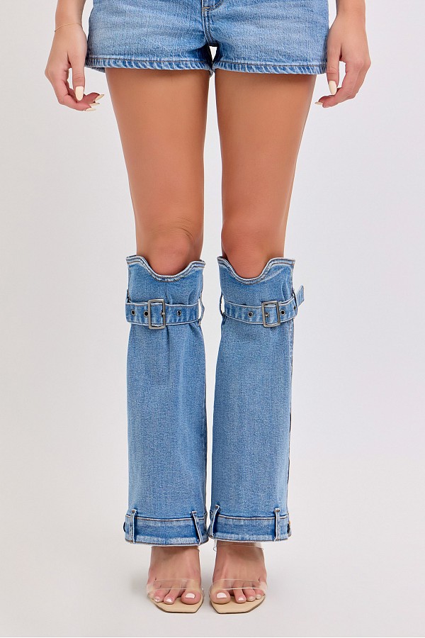 Denim Leg Warmer with WB Details At The Bottom